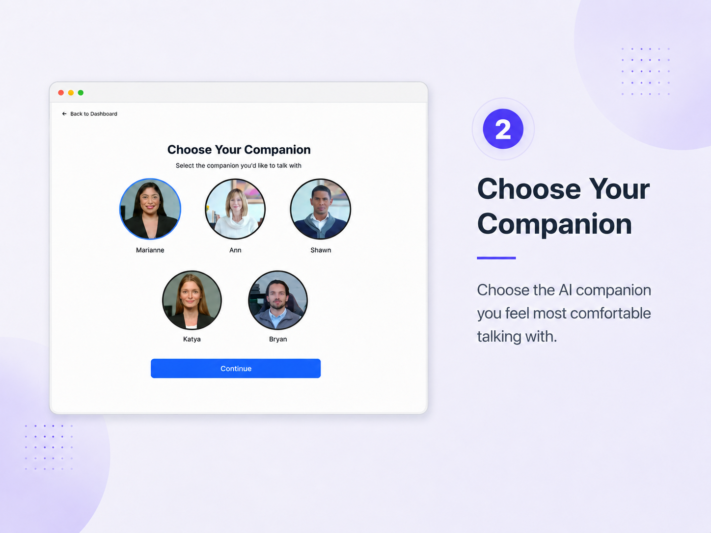 MMHP screen for choosing an AI companion