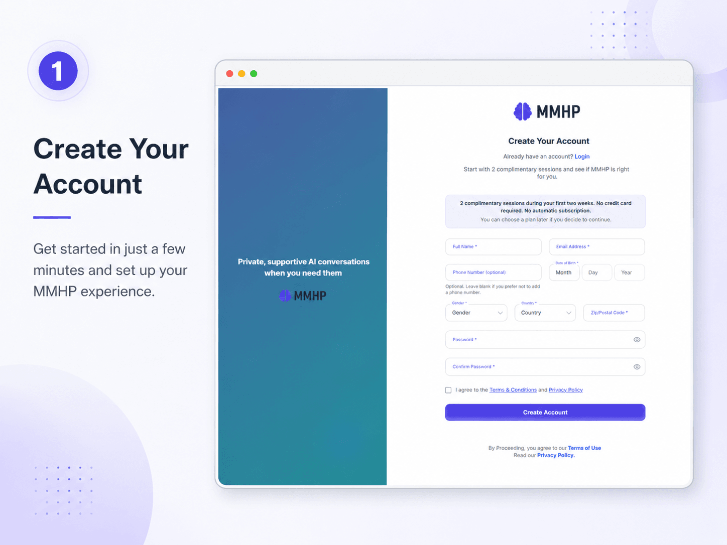 MMHP account creation screen